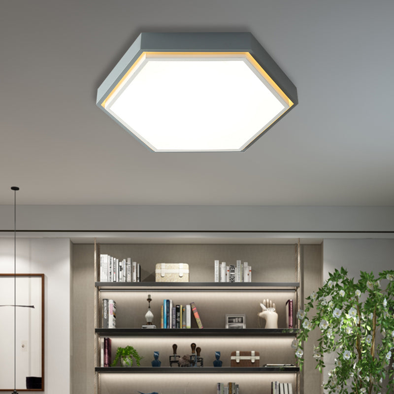 Nordic Hexagon Flushmount Metal Led Black/Green/Grey/White Close to Ceiling Light with Frosted Acrylic Shade, 16"/19.5" Wide Clearhalo 'Ceiling Lights' 'Close To Ceiling Lights' 'Close to ceiling' 'Flush mount' Lighting' 376978