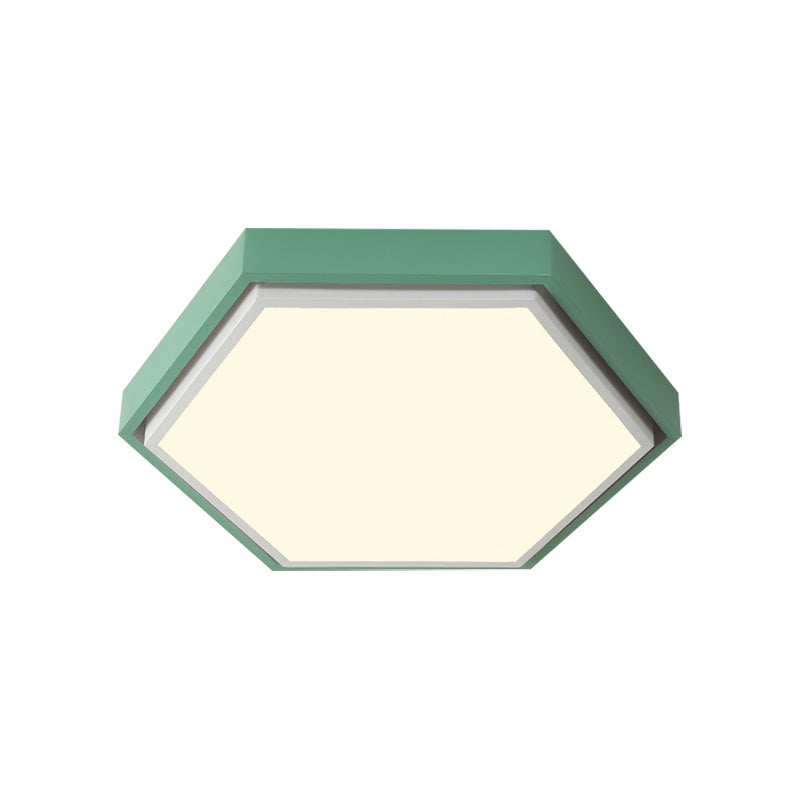 Nordic Hexagon Flushmount Metal Led Black/Green/Grey/White Close to Ceiling Light with Frosted Acrylic Shade, 16"/19.5" Wide Clearhalo 'Ceiling Lights' 'Close To Ceiling Lights' 'Close to ceiling' 'Flush mount' Lighting' 376983