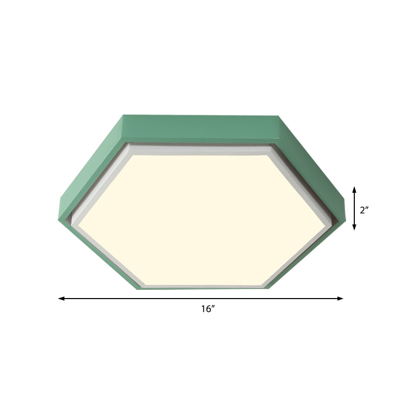 Nordic Hexagon Flushmount Metal Led Black/Green/Grey/White Close to Ceiling Light with Frosted Acrylic Shade, 16"/19.5" Wide Clearhalo 'Ceiling Lights' 'Close To Ceiling Lights' 'Close to ceiling' 'Flush mount' Lighting' 376984