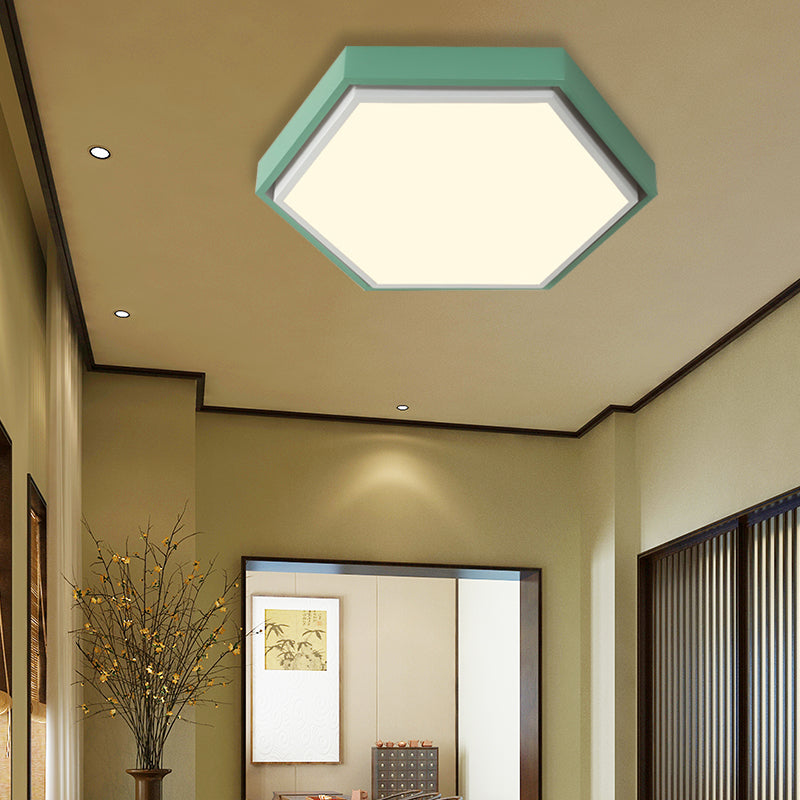 Nordic Hexagon Flushmount Metal Led Black/Green/Grey/White Close to Ceiling Light with Frosted Acrylic Shade, 16"/19.5" Wide Clearhalo 'Ceiling Lights' 'Close To Ceiling Lights' 'Close to ceiling' 'Flush mount' Lighting' 376985