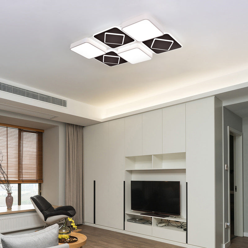 Acrylic Checkerboard LED Ceiling Lamp Nordic Style Flush Ceiling Light in Black and White for Bedroom White-Black 36" Clearhalo 'Ceiling Lights' 'Close To Ceiling Lights' 'Close to ceiling' 'Flush mount' Lighting' 377087