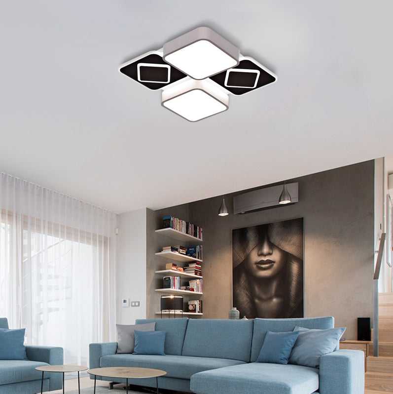 Acrylic Checkerboard LED Ceiling Lamp Nordic Style Flush Ceiling Light in Black and White for Bedroom Clearhalo 'Ceiling Lights' 'Close To Ceiling Lights' 'Close to ceiling' 'Flush mount' Lighting' 377092