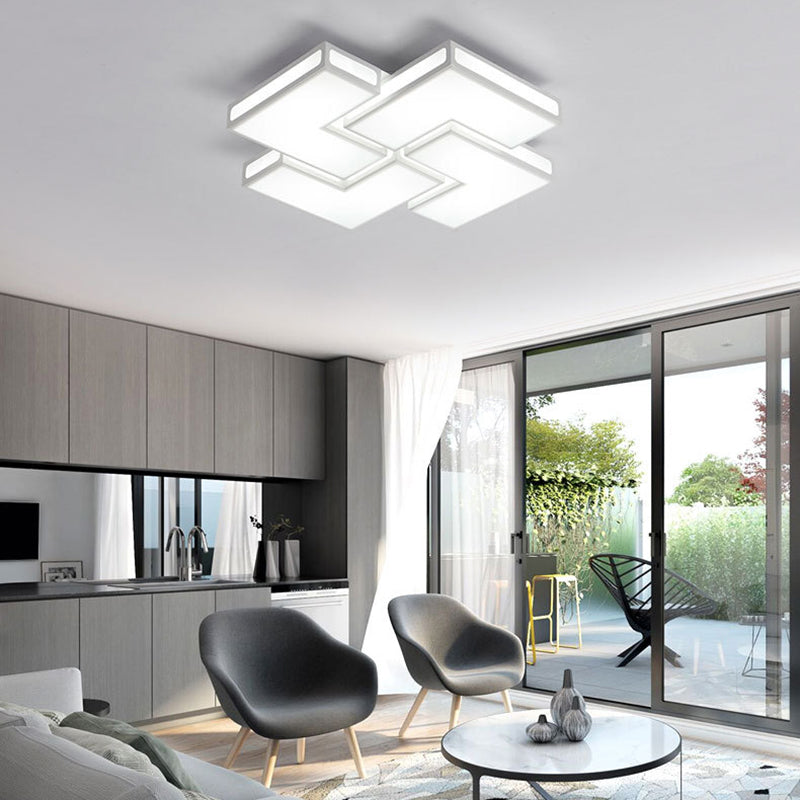 Adult Bedroom Square Flushmount Light Acrylic Contemporary White/Black and White LED Ceiling Lamp White 21.5" Clearhalo 'Ceiling Lights' 'Close To Ceiling Lights' 'Close to ceiling' 'Flush mount' Lighting' 377095