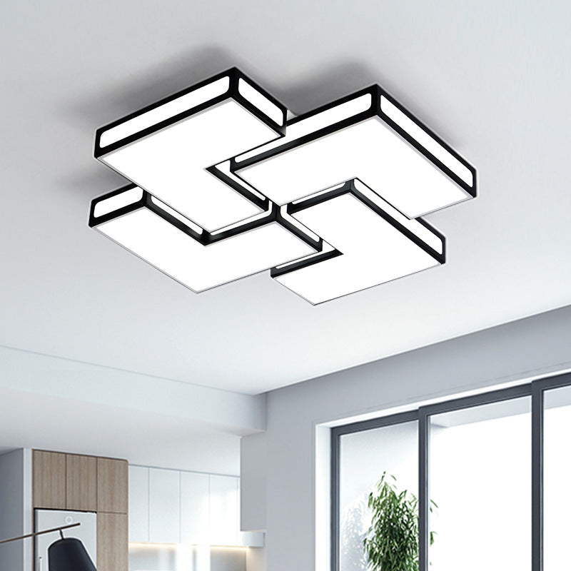 Adult Bedroom Square Flushmount Light Acrylic Contemporary White/Black and White LED Ceiling Lamp Black 21.5" Clearhalo 'Ceiling Lights' 'Close To Ceiling Lights' 'Close to ceiling' 'Flush mount' Lighting' 377105