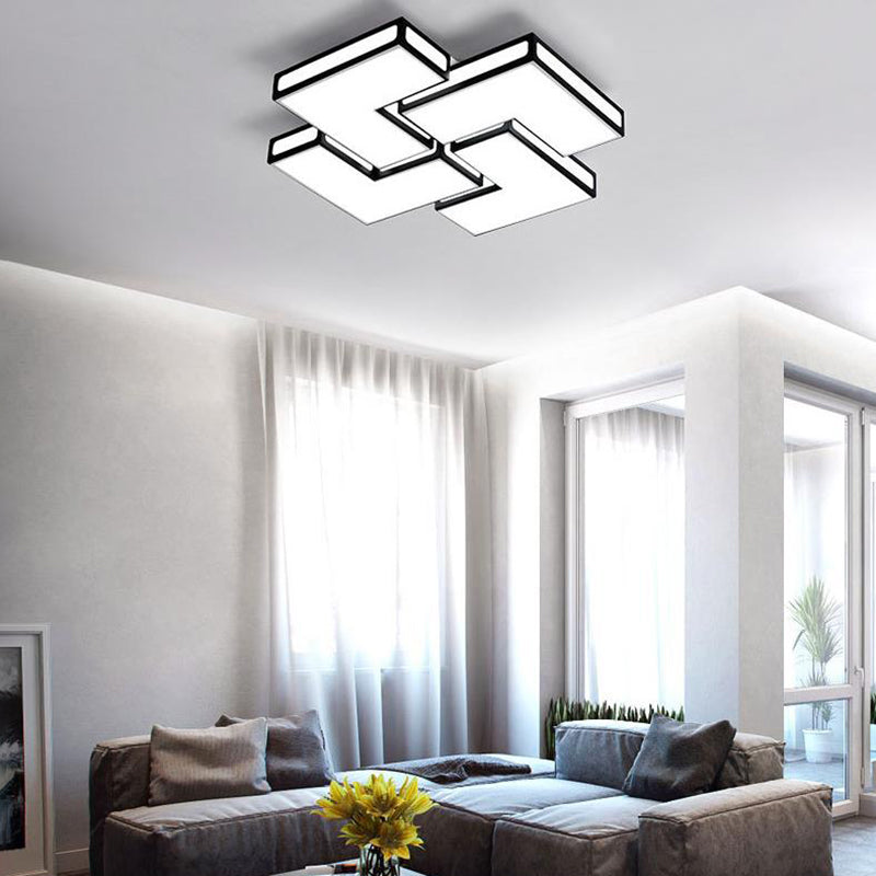 Adult Bedroom Square Flushmount Light Acrylic Contemporary White/Black and White LED Ceiling Lamp Clearhalo 'Ceiling Lights' 'Close To Ceiling Lights' 'Close to ceiling' 'Flush mount' Lighting' 377106