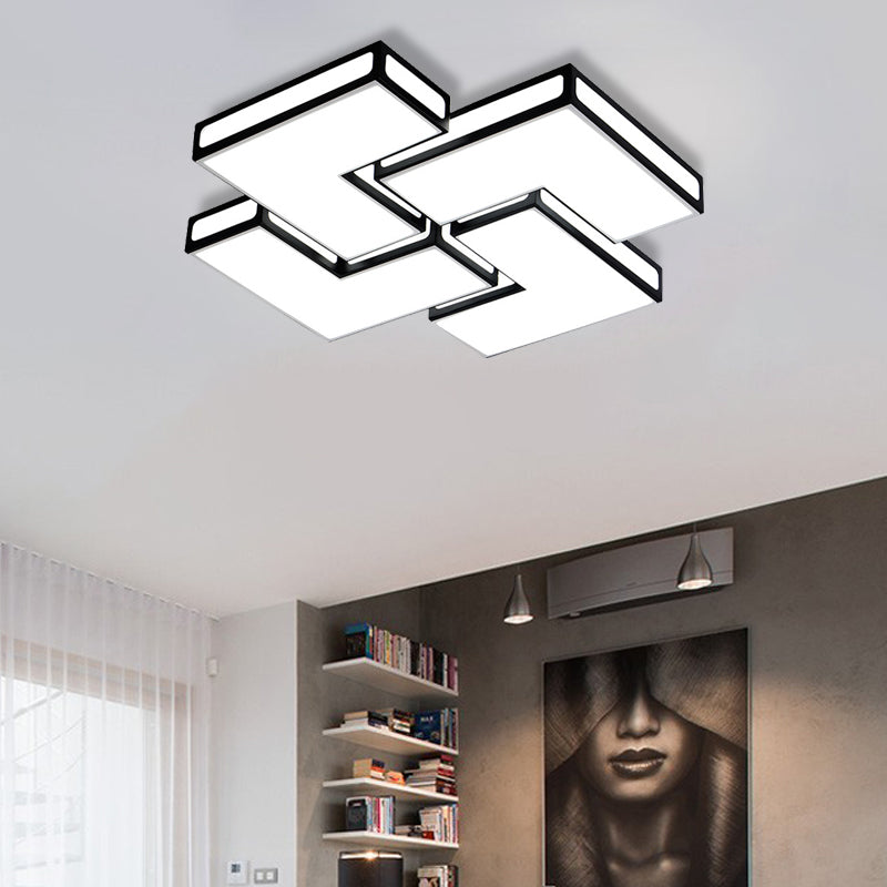 Adult Bedroom Square Flushmount Light Acrylic Contemporary White/Black and White LED Ceiling Lamp Black 25.5" Clearhalo 'Ceiling Lights' 'Close To Ceiling Lights' 'Close to ceiling' 'Flush mount' Lighting' 377110