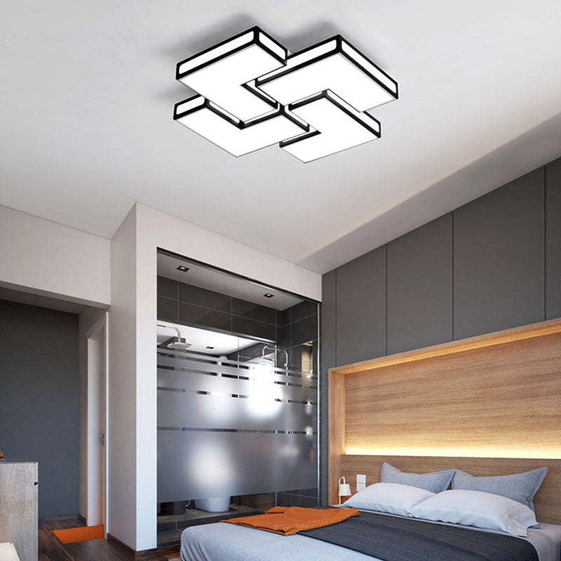 Adult Bedroom Square Flushmount Light Acrylic Contemporary White/Black and White LED Ceiling Lamp Clearhalo 'Ceiling Lights' 'Close To Ceiling Lights' 'Close to ceiling' 'Flush mount' Lighting' 377111