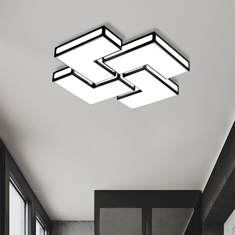 Adult Bedroom Square Flushmount Light Acrylic Contemporary White/Black and White LED Ceiling Lamp Black 31.5" Clearhalo 'Ceiling Lights' 'Close To Ceiling Lights' 'Close to ceiling' 'Flush mount' Lighting' 377113