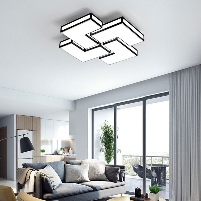 Adult Bedroom Square Flushmount Light Acrylic Contemporary White/Black and White LED Ceiling Lamp Clearhalo 'Ceiling Lights' 'Close To Ceiling Lights' 'Close to ceiling' 'Flush mount' Lighting' 377114