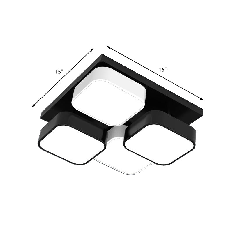 Square Kitchen Bedroom Ceiling Lamp Acrylic Metal 4/6/9/12/16/20 Heads Modern LED Ceiling Mount Light in Black Clearhalo 'Ceiling Lights' 'Close To Ceiling Lights' 'Close to ceiling' 'Flush mount' Lighting' 377252