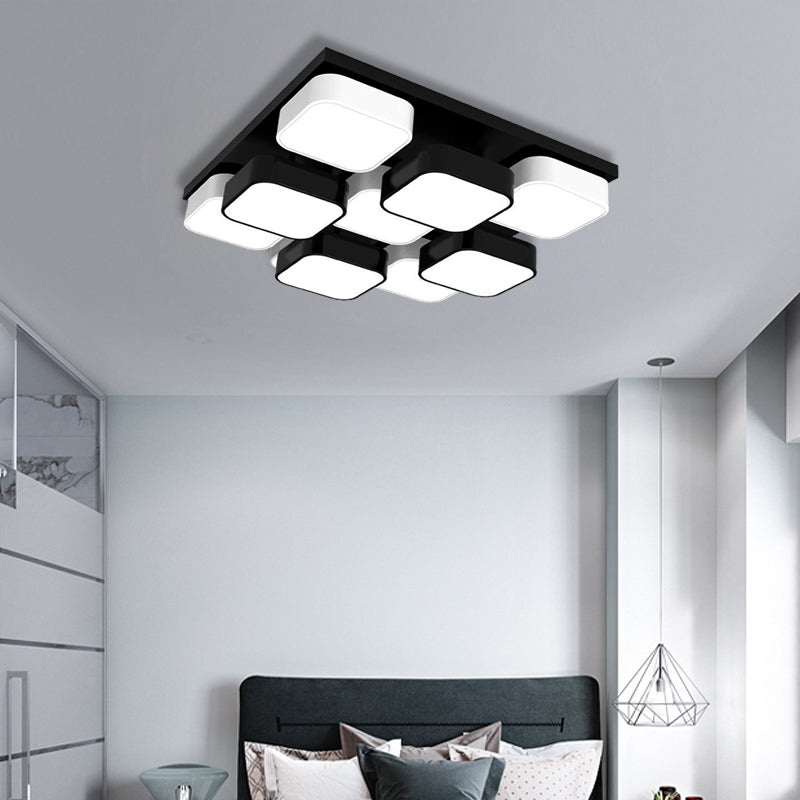 Square Kitchen Bedroom Ceiling Lamp Acrylic Metal 4/6/9/12/16/20 Heads Modern LED Ceiling Mount Light in Black 9 Black Clearhalo 'Ceiling Lights' 'Close To Ceiling Lights' 'Close to ceiling' 'Flush mount' Lighting' 377257