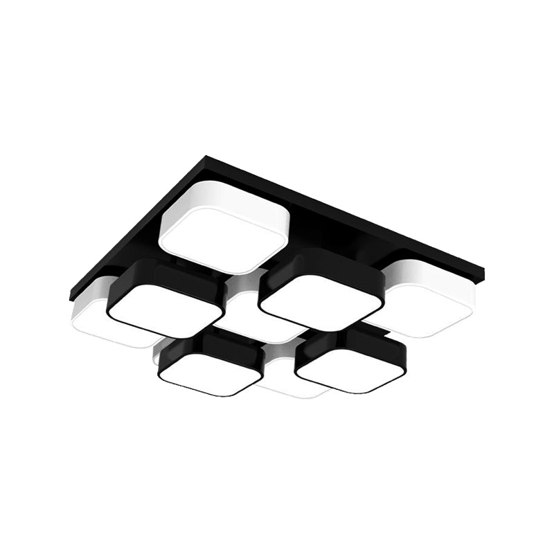 Square Kitchen Bedroom Ceiling Lamp Acrylic Metal 4/6/9/12/16/20 Heads Modern LED Ceiling Mount Light in Black Clearhalo 'Ceiling Lights' 'Close To Ceiling Lights' 'Close to ceiling' 'Flush mount' Lighting' 377259