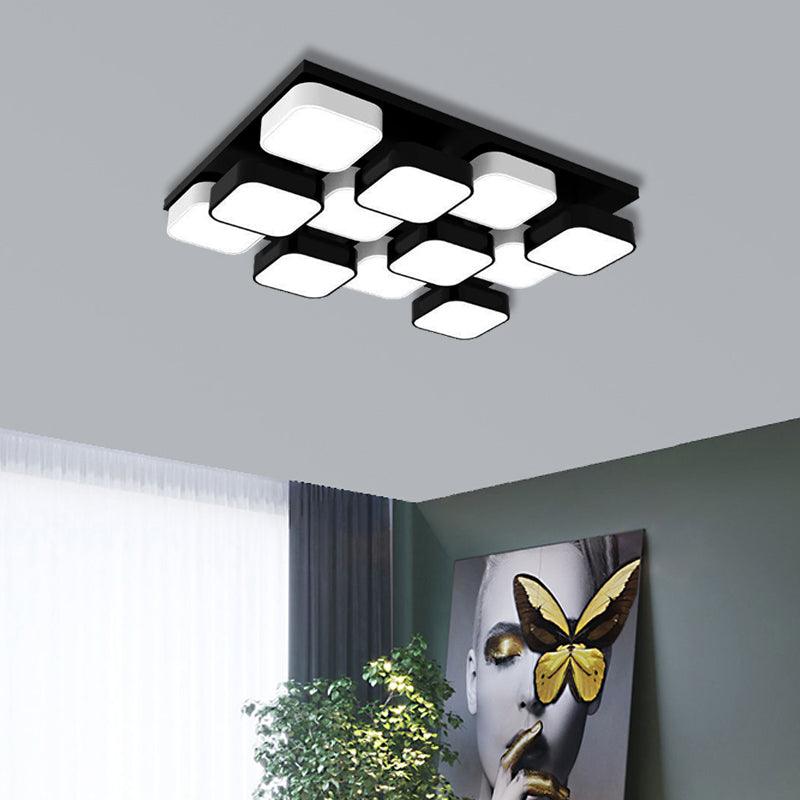 Square Kitchen Bedroom Ceiling Lamp Acrylic Metal 4/6/9/12/16/20 Heads Modern LED Ceiling Mount Light in Black 12 Black Clearhalo 'Ceiling Lights' 'Close To Ceiling Lights' 'Close to ceiling' 'Flush mount' Lighting' 377261