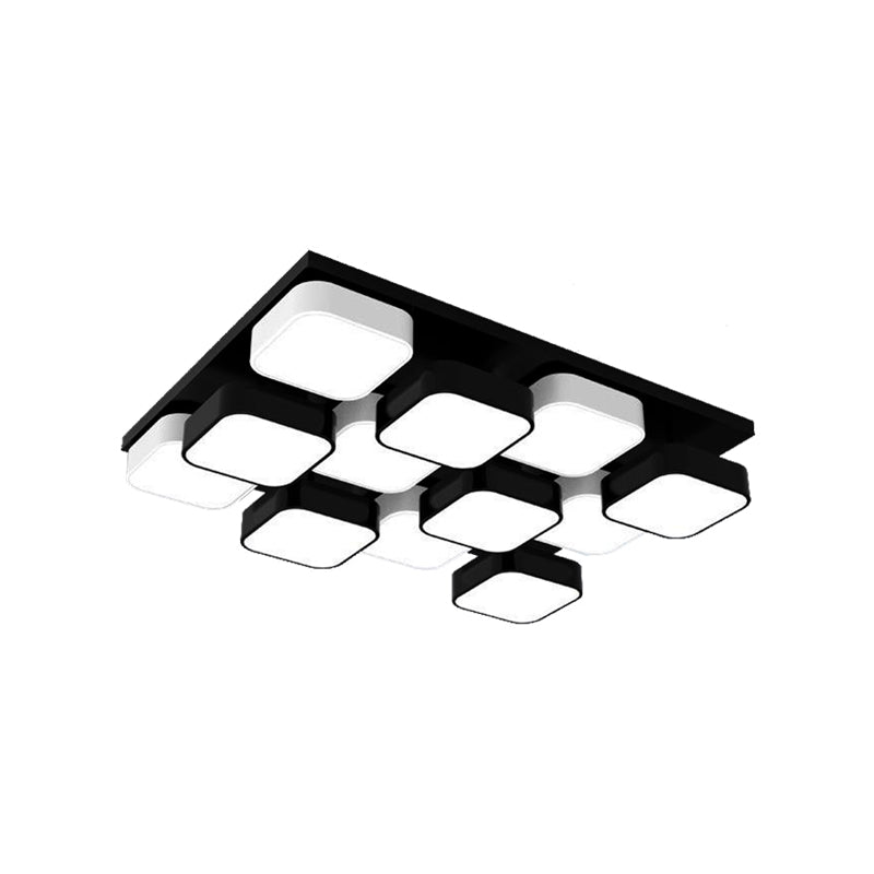 Square Kitchen Bedroom Ceiling Lamp Acrylic Metal 4/6/9/12/16/20 Heads Modern LED Ceiling Mount Light in Black Clearhalo 'Ceiling Lights' 'Close To Ceiling Lights' 'Close to ceiling' 'Flush mount' Lighting' 377263