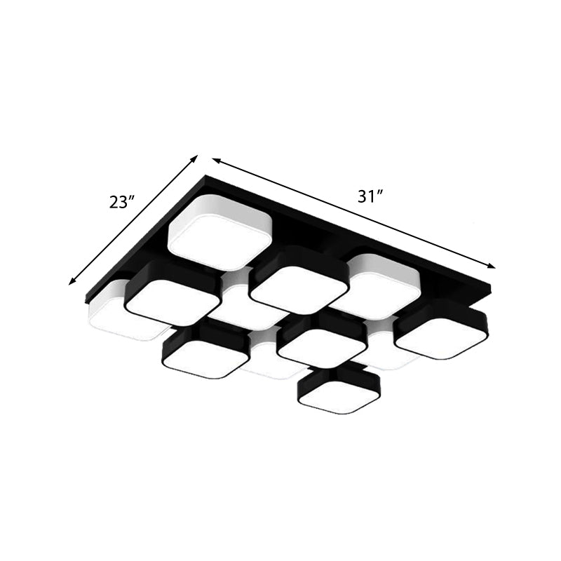 Square Kitchen Bedroom Ceiling Lamp Acrylic Metal 4/6/9/12/16/20 Heads Modern LED Ceiling Mount Light in Black Clearhalo 'Ceiling Lights' 'Close To Ceiling Lights' 'Close to ceiling' 'Flush mount' Lighting' 377264