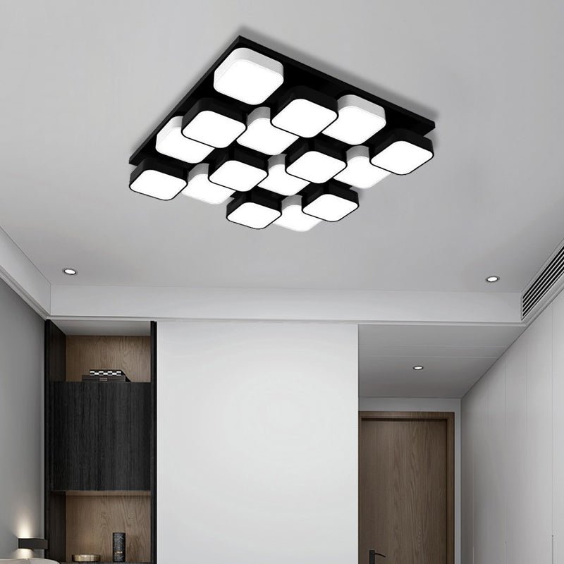 Square Kitchen Bedroom Ceiling Lamp Acrylic Metal 4/6/9/12/16/20 Heads Modern LED Ceiling Mount Light in Black 16 Black Clearhalo 'Ceiling Lights' 'Close To Ceiling Lights' 'Close to ceiling' 'Flush mount' Lighting' 377265