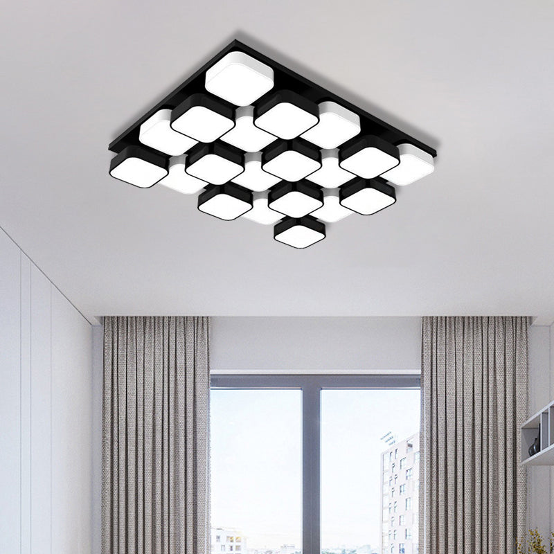 Square Kitchen Bedroom Ceiling Lamp Acrylic Metal 4/6/9/12/16/20 Heads Modern LED Ceiling Mount Light in Black 20 Black Clearhalo 'Ceiling Lights' 'Close To Ceiling Lights' 'Close to ceiling' 'Flush mount' Lighting' 377269