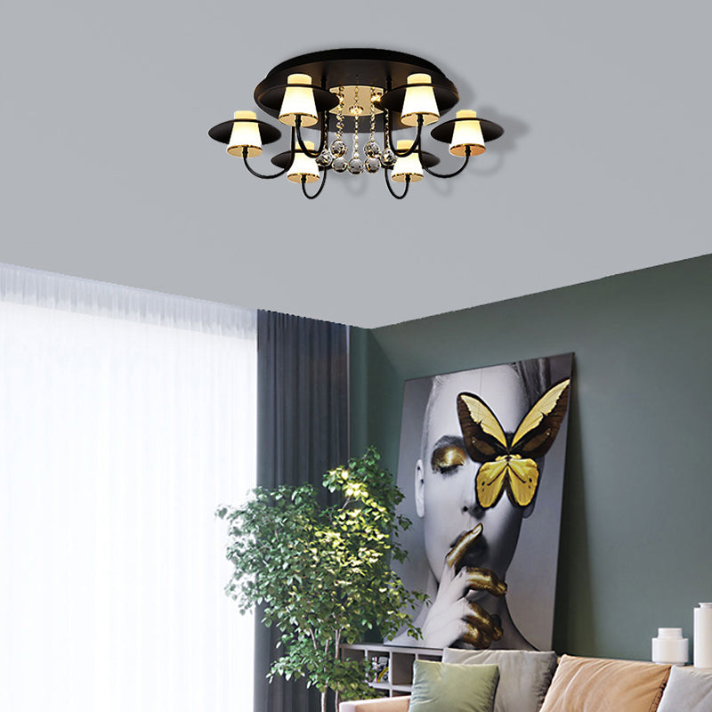 Metallic Circular Semi Flushmount Light 8 Lights Luxurious Black/White Ceiling Light with Crystal Ball for Dining Table Black 27" Clearhalo 'Ceiling Lights' 'Close To Ceiling Lights' 'Close to ceiling' 'Semi-flushmount' Lighting' 377298