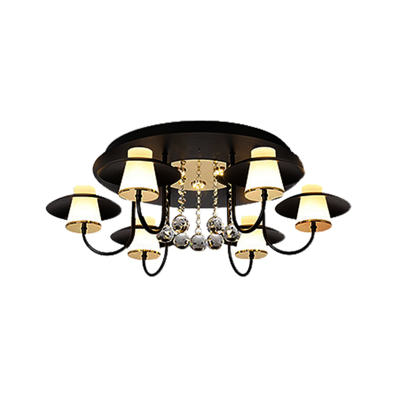 Metallic Circular Semi Flushmount Light 8 Lights Luxurious Black/White Ceiling Light with Crystal Ball for Dining Table Clearhalo 'Ceiling Lights' 'Close To Ceiling Lights' 'Close to ceiling' 'Semi-flushmount' Lighting' 377300