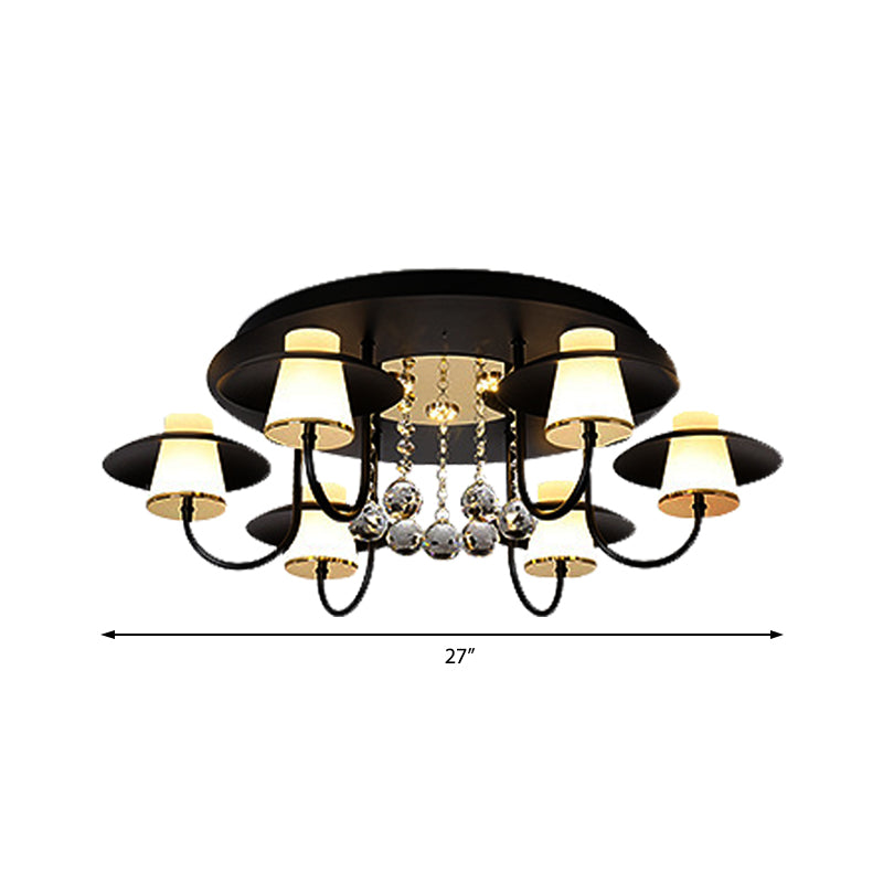 Metallic Circular Semi Flushmount Light 8 Lights Luxurious Black/White Ceiling Light with Crystal Ball for Dining Table Clearhalo 'Ceiling Lights' 'Close To Ceiling Lights' 'Close to ceiling' 'Semi-flushmount' Lighting' 377301