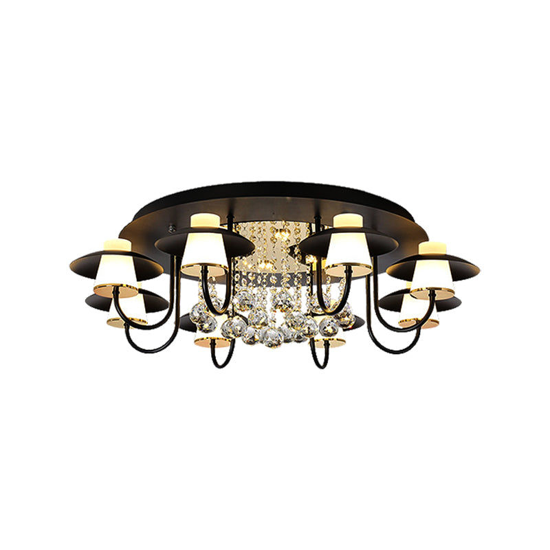 Metallic Circular Semi Flushmount Light 8 Lights Luxurious Black/White Ceiling Light with Crystal Ball for Dining Table Clearhalo 'Ceiling Lights' 'Close To Ceiling Lights' 'Close to ceiling' 'Semi-flushmount' Lighting' 377304