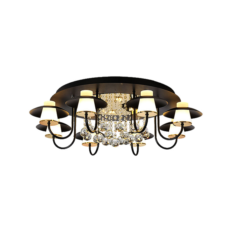 Metallic Circular Semi Flushmount Light 8 Lights Luxurious Black/White Ceiling Light with Crystal Ball for Dining Table Clearhalo 'Ceiling Lights' 'Close To Ceiling Lights' 'Close to ceiling' 'Semi-flushmount' Lighting' 377304
