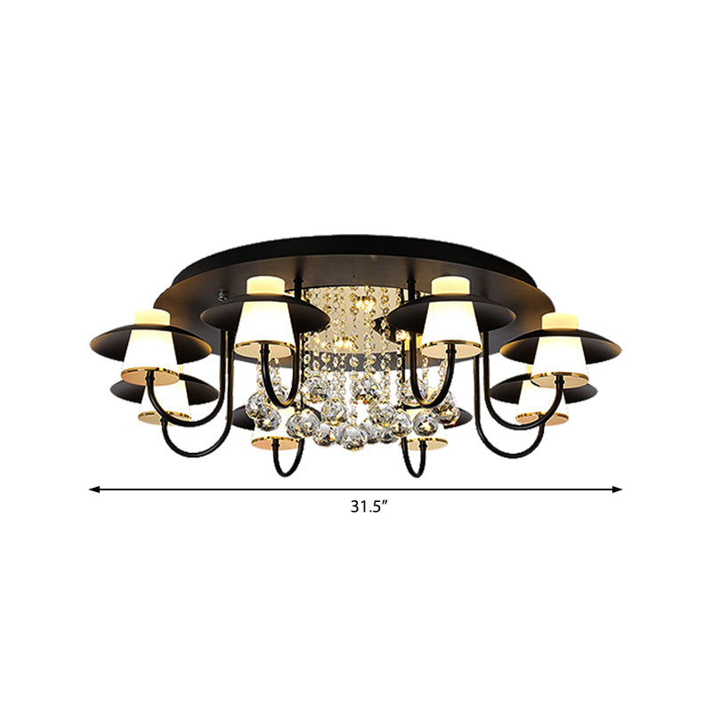 Metallic Circular Semi Flushmount Light 8 Lights Luxurious Black/White Ceiling Light with Crystal Ball for Dining Table Clearhalo 'Ceiling Lights' 'Close To Ceiling Lights' 'Close to ceiling' 'Semi-flushmount' Lighting' 377305