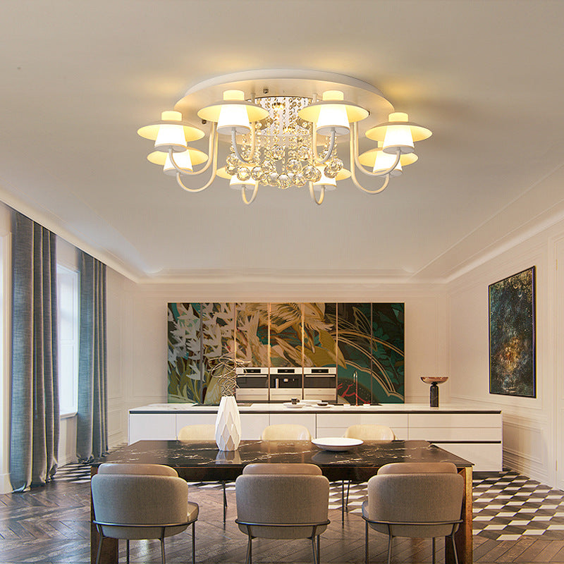 Metallic Circular Semi Flushmount Light 8 Lights Luxurious Black/White Ceiling Light with Crystal Ball for Dining Table Clearhalo 'Ceiling Lights' 'Close To Ceiling Lights' 'Close to ceiling' 'Semi-flushmount' Lighting' 377311