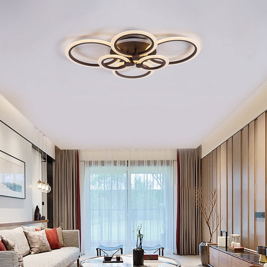 Contemporary Brown LED Ceiling Light Circular Petal Acrylic Neutral/Warm/White Flush Ceiling Light for Living Room Brown Clearhalo 'Ceiling Lights' 'Close To Ceiling Lights' 'Close to ceiling' 'Semi-flushmount' Lighting' 377336