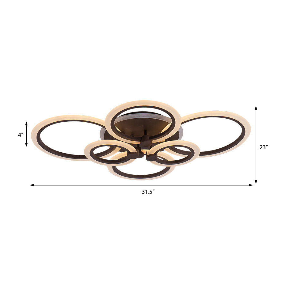 Contemporary Brown LED Ceiling Light Circular Petal Acrylic Neutral/Warm/White Flush Ceiling Light for Living Room Clearhalo 'Ceiling Lights' 'Close To Ceiling Lights' 'Close to ceiling' 'Semi-flushmount' Lighting' 377339