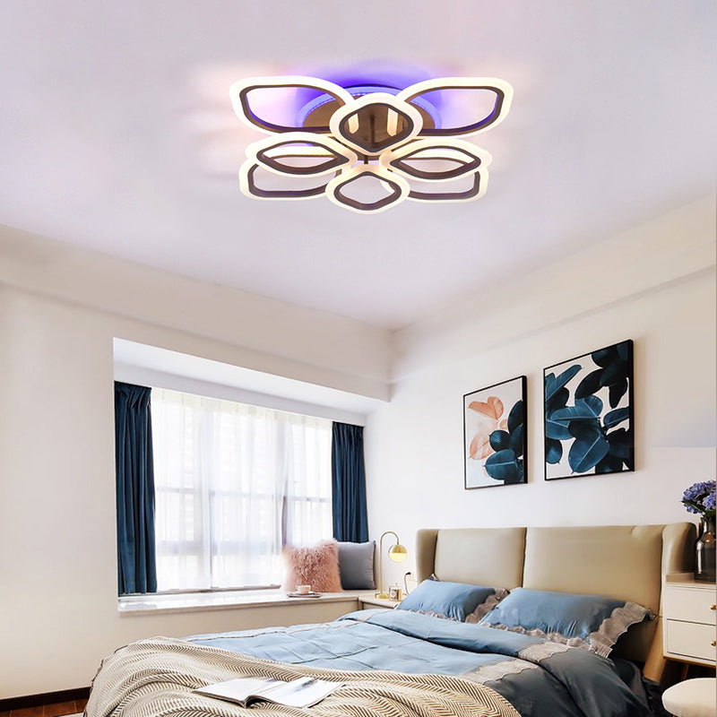Floral-Themed LED Ceiling Lamp Contemporary Acrylic Flush Mount Light in Brown for Bedroom Brown Clearhalo 'Ceiling Lights' 'Close To Ceiling Lights' 'Close to ceiling' 'Semi-flushmount' Lighting' 377345