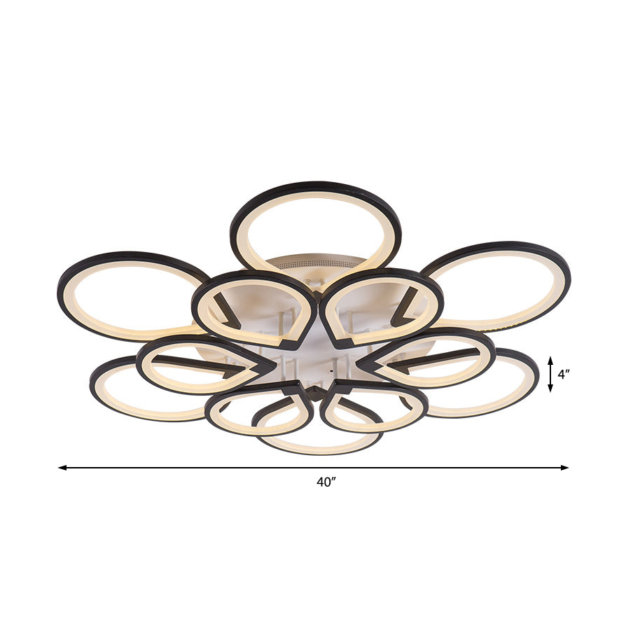 Ring Petal LED Ceiling Mount Light Living Room Modern Neutral/Warm/White Ceiling Lamp in Black Clearhalo 'Ceiling Lights' 'Close To Ceiling Lights' 'Close to ceiling' 'Semi-flushmount' Lighting' 377352
