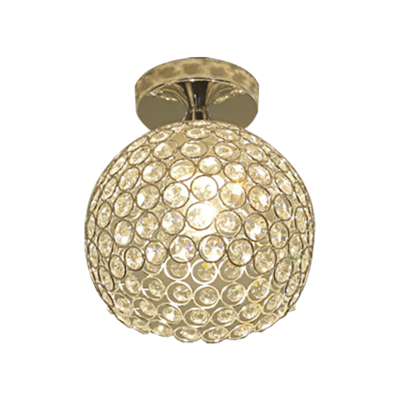 Romantic Globe Flush Mount Light 1 Head Metal and Clear Crystal Ceiling Light in Chrome for Corridor Clearhalo 'Ceiling Lights' 'Close To Ceiling Lights' 'Close to ceiling' 'Semi-flushmount' Lighting' 377366
