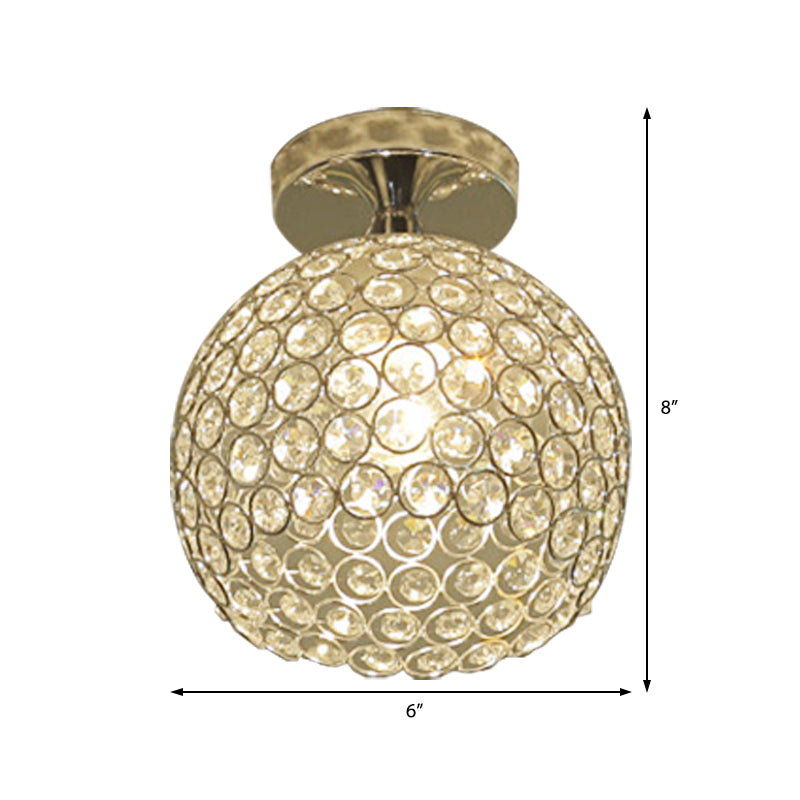 Romantic Globe Flush Mount Light 1 Head Metal and Clear Crystal Ceiling Light in Chrome for Corridor Clearhalo 'Ceiling Lights' 'Close To Ceiling Lights' 'Close to ceiling' 'Semi-flushmount' Lighting' 377367