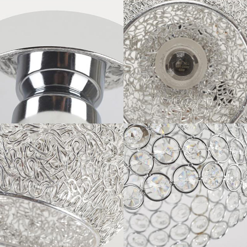 Romantic Globe Flush Mount Light 1 Head Metal and Clear Crystal Ceiling Light in Chrome for Corridor Clearhalo 'Ceiling Lights' 'Close To Ceiling Lights' 'Close to ceiling' 'Semi-flushmount' Lighting' 377368