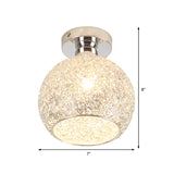 Romantic Globe Flush Mount Light 1 Head Metal and Clear Crystal Ceiling Light in Chrome for Corridor Clearhalo 'Ceiling Lights' 'Close To Ceiling Lights' 'Close to ceiling' 'Semi-flushmount' Lighting' 377372