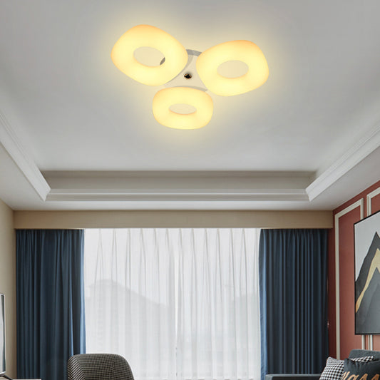 Contemporary White Flush Ceiling Light Circle 3/4 Heads LED Ceiling Fixture for Living Room Bedroom 3 White Clearhalo 'Ceiling Lights' 'Close To Ceiling Lights' 'Close to ceiling' 'Semi-flushmount' Lighting' 377387