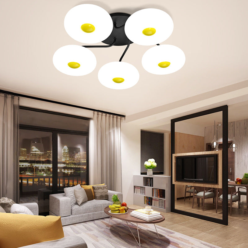 White Circular Semi Flush Ceiling Light 1/3/5 Heads Contemporary Acrylic Ceiling Lamp for Living Room 5 White Clearhalo 'Ceiling Lights' 'Close To Ceiling Lights' 'Close to ceiling' 'Semi-flushmount' Lighting' 377403