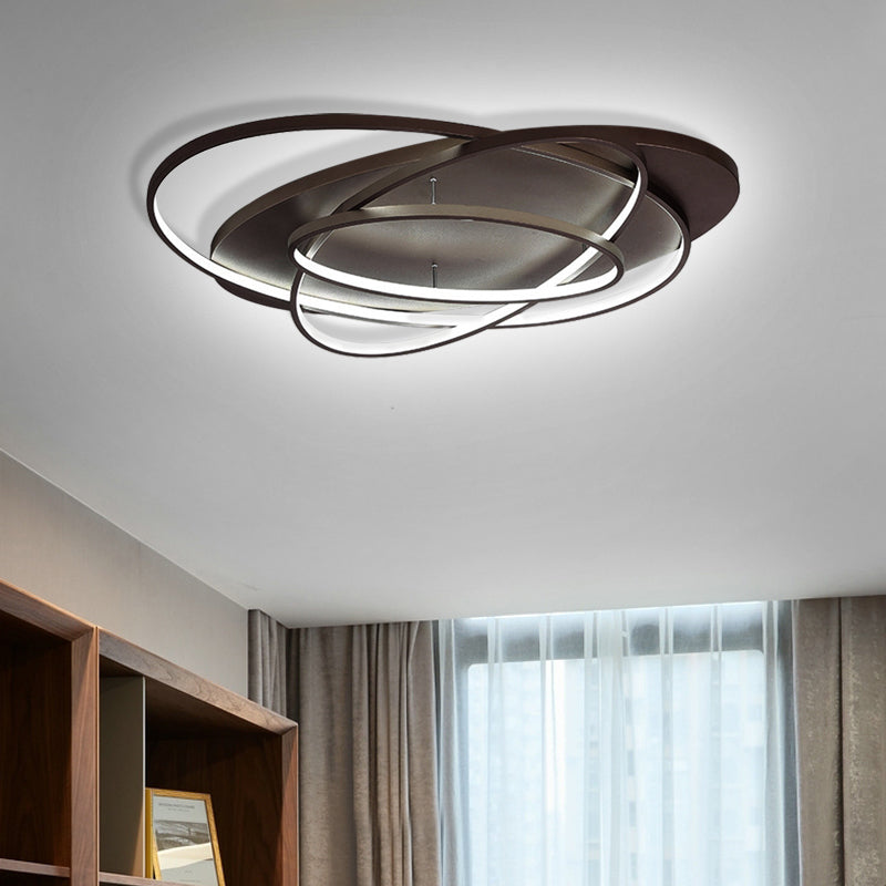 Oval Shape LED Flushmount Light Modern Stylish Acrylic Ceiling Lamp in Brown for Office Coffee Shop Brown 29.5" Clearhalo 'Ceiling Lights' 'Close To Ceiling Lights' 'Close to ceiling' 'Semi-flushmount' Lighting' 377412