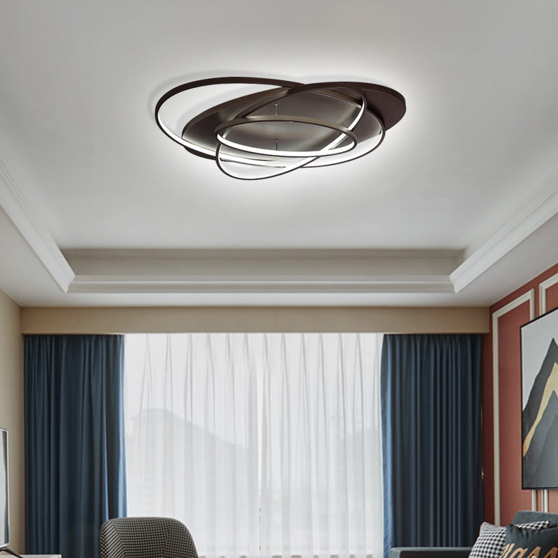 Oval Shape LED Flushmount Light Modern Stylish Acrylic Ceiling Lamp in Brown for Office Coffee Shop Clearhalo 'Ceiling Lights' 'Close To Ceiling Lights' 'Close to ceiling' 'Semi-flushmount' Lighting' 377413