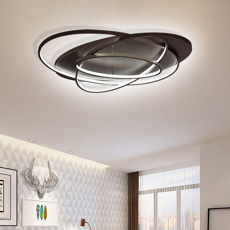 Oval Shape LED Flushmount Light Modern Stylish Acrylic Ceiling Lamp in Brown for Office Coffee Shop Brown 34" Clearhalo 'Ceiling Lights' 'Close To Ceiling Lights' 'Close to ceiling' 'Semi-flushmount' Lighting' 377415