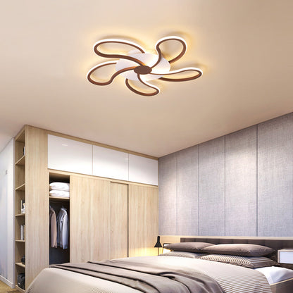 Brown Flower Ceiling Flush Light Modern Metal Shade 5/6/7 Lights Led Indoor Lighting in Warm/White 5 White Clearhalo 'Ceiling Lights' 'Close To Ceiling Lights' 'Close to ceiling' 'Semi-flushmount' Lighting' 377447