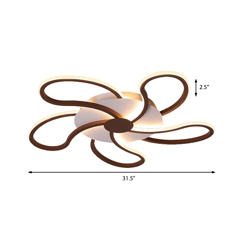 Brown Flower Ceiling Flush Light Modern Metal Shade 5/6/7 Lights Led Indoor Lighting in Warm/White Clearhalo 'Ceiling Lights' 'Close To Ceiling Lights' 'Close to ceiling' 'Semi-flushmount' Lighting' 377450