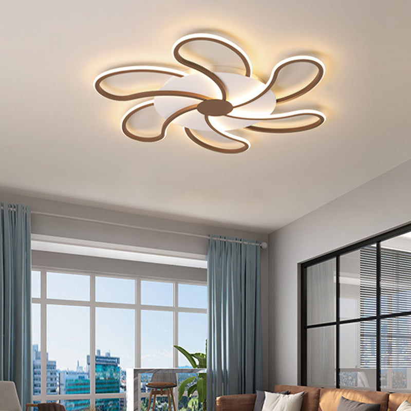 Brown Flower Ceiling Flush Light Modern Metal Shade 5/6/7 Lights Led Indoor Lighting in Warm/White 6 White Clearhalo 'Ceiling Lights' 'Close To Ceiling Lights' 'Close to ceiling' 'Semi-flushmount' Lighting' 377451