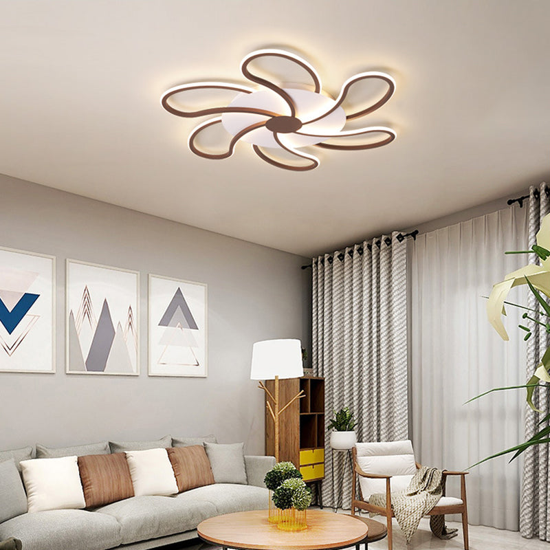 Brown Flower Ceiling Flush Light Modern Metal Shade 5/6/7 Lights Led Indoor Lighting in Warm/White Clearhalo 'Ceiling Lights' 'Close To Ceiling Lights' 'Close to ceiling' 'Semi-flushmount' Lighting' 377452