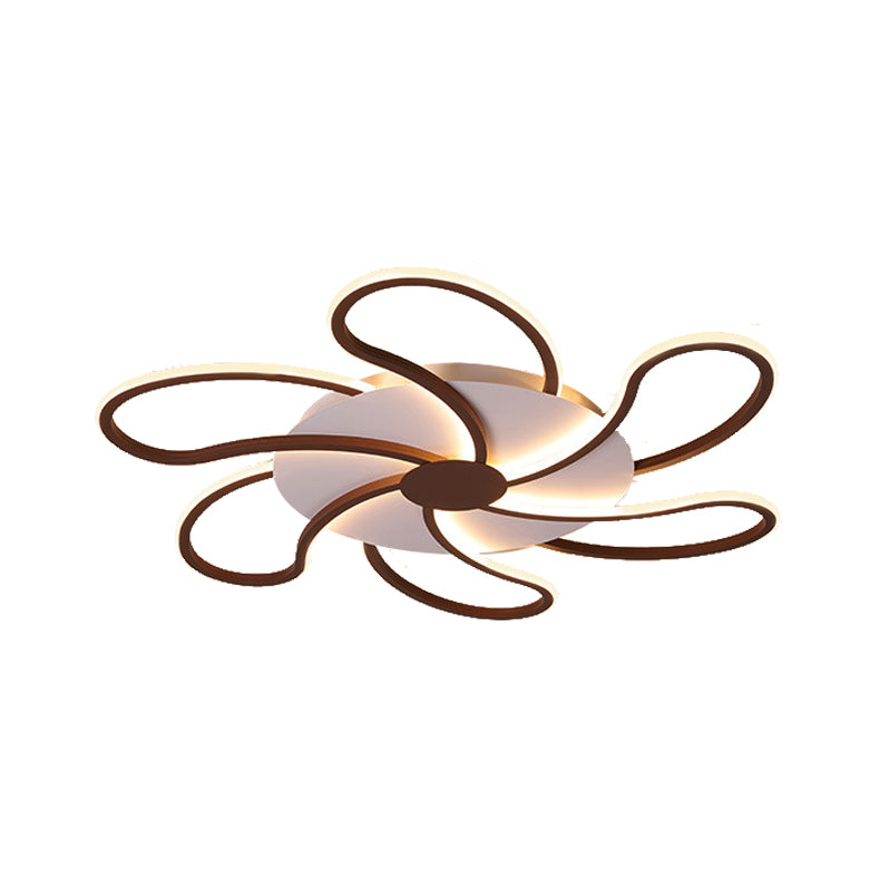 Brown Flower Ceiling Flush Light Modern Metal Shade 5/6/7 Lights Led Indoor Lighting in Warm/White Clearhalo 'Ceiling Lights' 'Close To Ceiling Lights' 'Close to ceiling' 'Semi-flushmount' Lighting' 377453