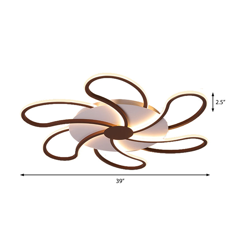 Brown Flower Ceiling Flush Light Modern Metal Shade 5/6/7 Lights Led Indoor Lighting in Warm/White Clearhalo 'Ceiling Lights' 'Close To Ceiling Lights' 'Close to ceiling' 'Semi-flushmount' Lighting' 377454