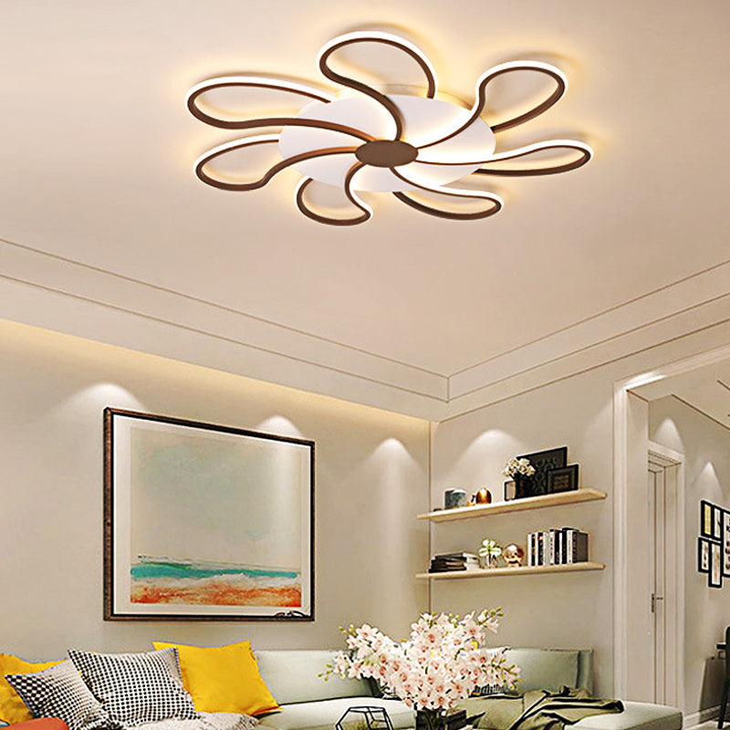 Brown Flower Ceiling Flush Light Modern Metal Shade 5/6/7 Lights Led Indoor Lighting in Warm/White 7 White Clearhalo 'Ceiling Lights' 'Close To Ceiling Lights' 'Close to ceiling' 'Semi-flushmount' Lighting' 377455