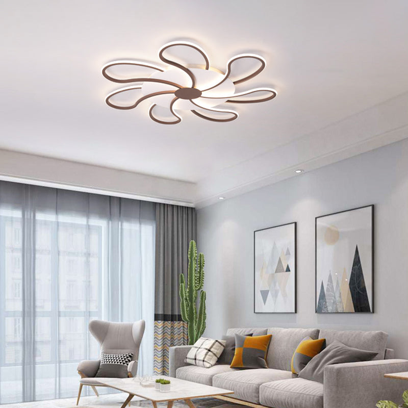 Brown Flower Ceiling Flush Light Modern Metal Shade 5/6/7 Lights Led Indoor Lighting in Warm/White Clearhalo 'Ceiling Lights' 'Close To Ceiling Lights' 'Close to ceiling' 'Semi-flushmount' Lighting' 377456