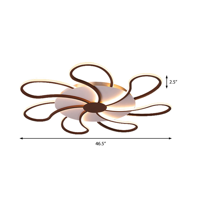 Brown Flower Ceiling Flush Light Modern Metal Shade 5/6/7 Lights Led Indoor Lighting in Warm/White Clearhalo 'Ceiling Lights' 'Close To Ceiling Lights' 'Close to ceiling' 'Semi-flushmount' Lighting' 377458